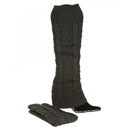 Socks/ Leg Warmers - 12 Pairs Knitted Leg Warmers - Dark Gray - SK-F1004DGY